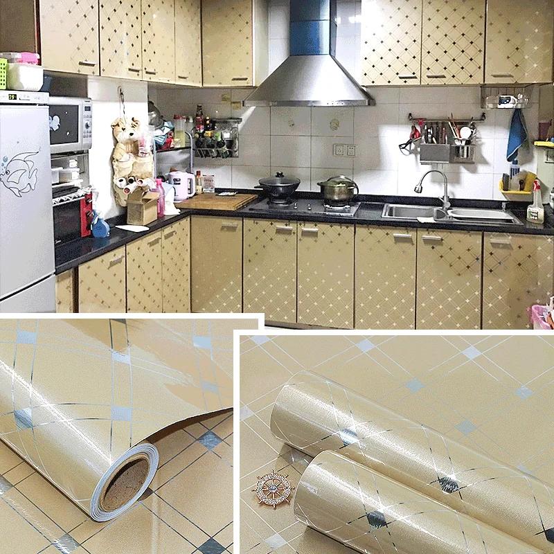 PVC Kitchen Oil-Proof Stickers Gold Waterproof Self-Adhesive Wallpaper Table Countertop High Temperature Cabinet Renovation Film