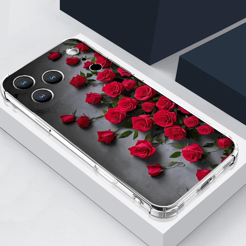 Glow In The Dark Flower Print Phone Case For iPhone 17e 17 16 15 Pro Max 14 13 Pro Clear Shockproof Soft Card Slot Pocket Cover