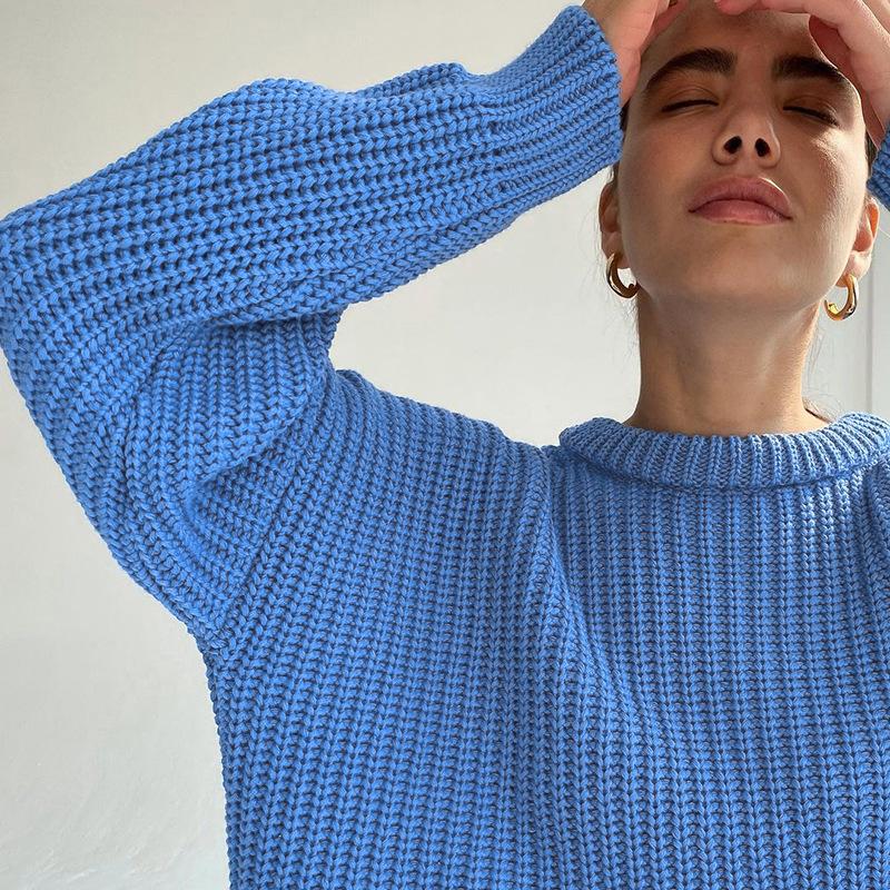 Podzim Zima Volný Líný vítr Svetr Dlouhý rukáv O Výstřih Dámské Svrchní Oblečení Jednobarevný Pulovr Pletené Topy