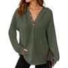 Women's Fashion Long Sleeve Drawstring Hooded Button V-neck Casual Hooded Sweatshirt Top