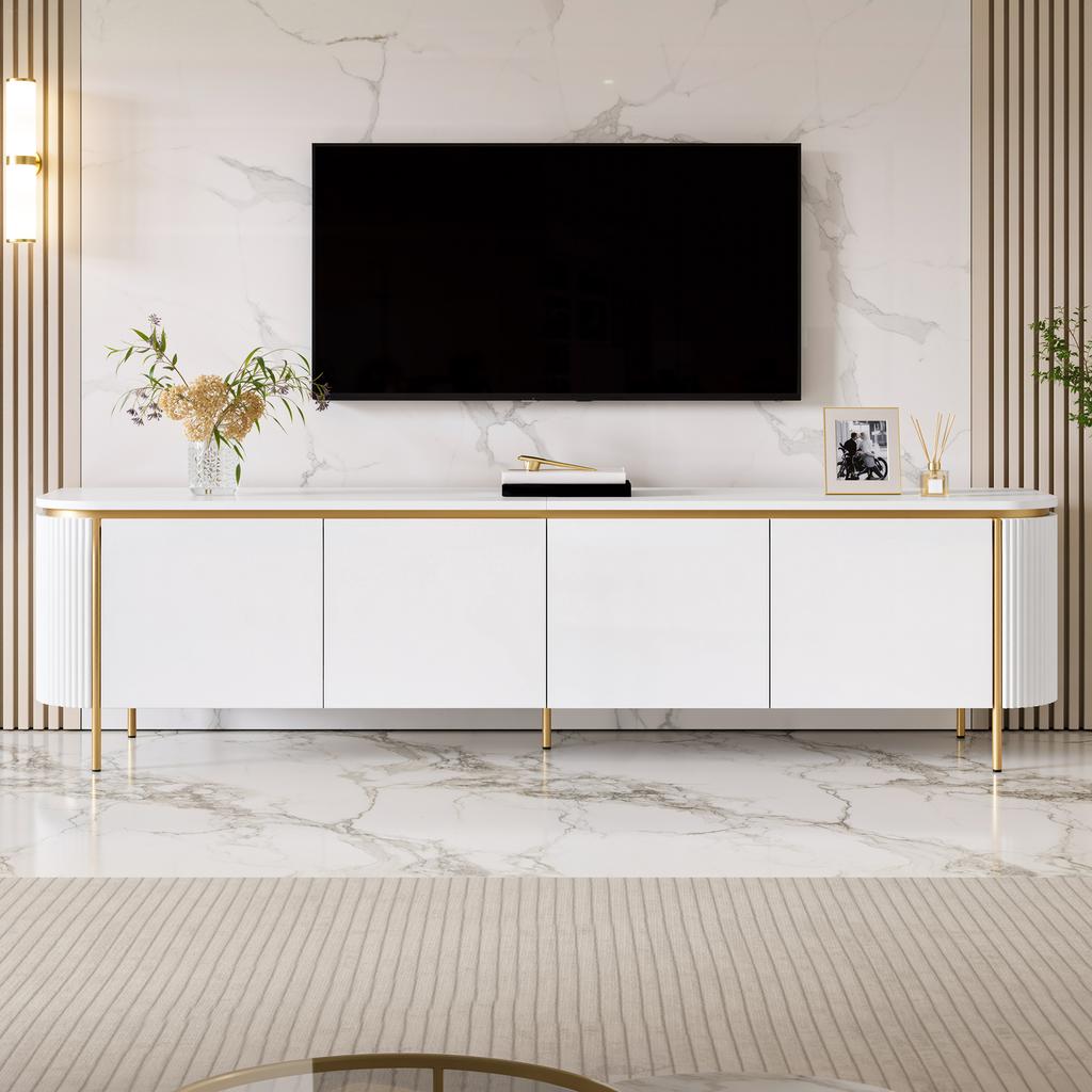 TV Lowboard TV Cabinet TV Board MDF Iron Feet 6 Doors Rounded Ends Fluted Cable Passage Living Room