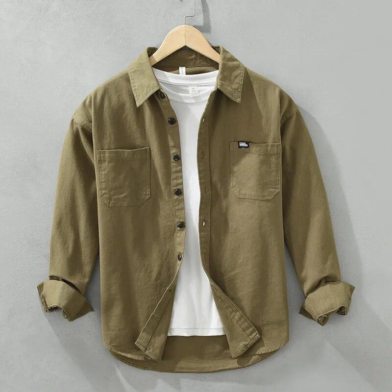 Japanese Style Cargo Shirt Men Spring and Summer Long Sleeve Casual Shirts Cotton Pockets Soft and Comfortable Loose Top Youth Popular Men Clothing