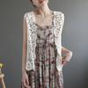 Summer Women Lace Vest Loose Cut-out Cardigan Vest Bohemian Style Cotton Woven Open Front Vest Thin Outwear