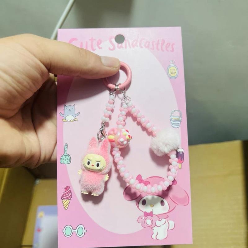 Kawaii Tegneserie Dukke Nøkkelring Søt Perlebesatt Nøkkelring Veskedekorasjonstilbehør Universelt Mobiltelefonanheng Gaver