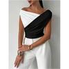 Women's Off The Shoulder Top Wrap Ruched Asymmetrical Tee Shirts Color Block Going Out Tops