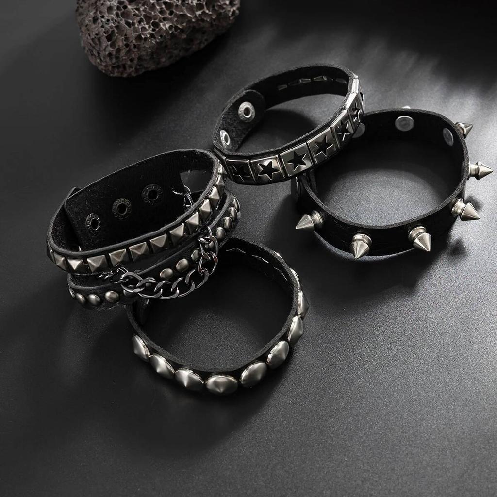3Pcs/Set Hip Hop Spike Rivets PU Leather Bracelet for Men 2026 New Trend Goth Wristband Bangle Grunge Jewelry Steampunk