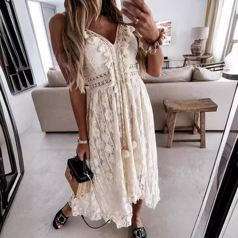 Elegant Satin Long Dress With V Neck For Summer Beach And Casual Wear