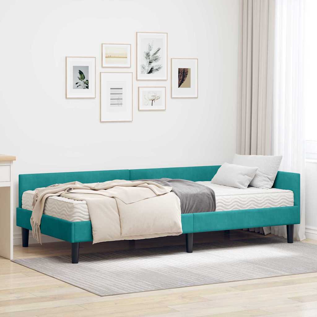 Corner Bed Frame with Mattress Other 2 Pcs Turquoise Velvet