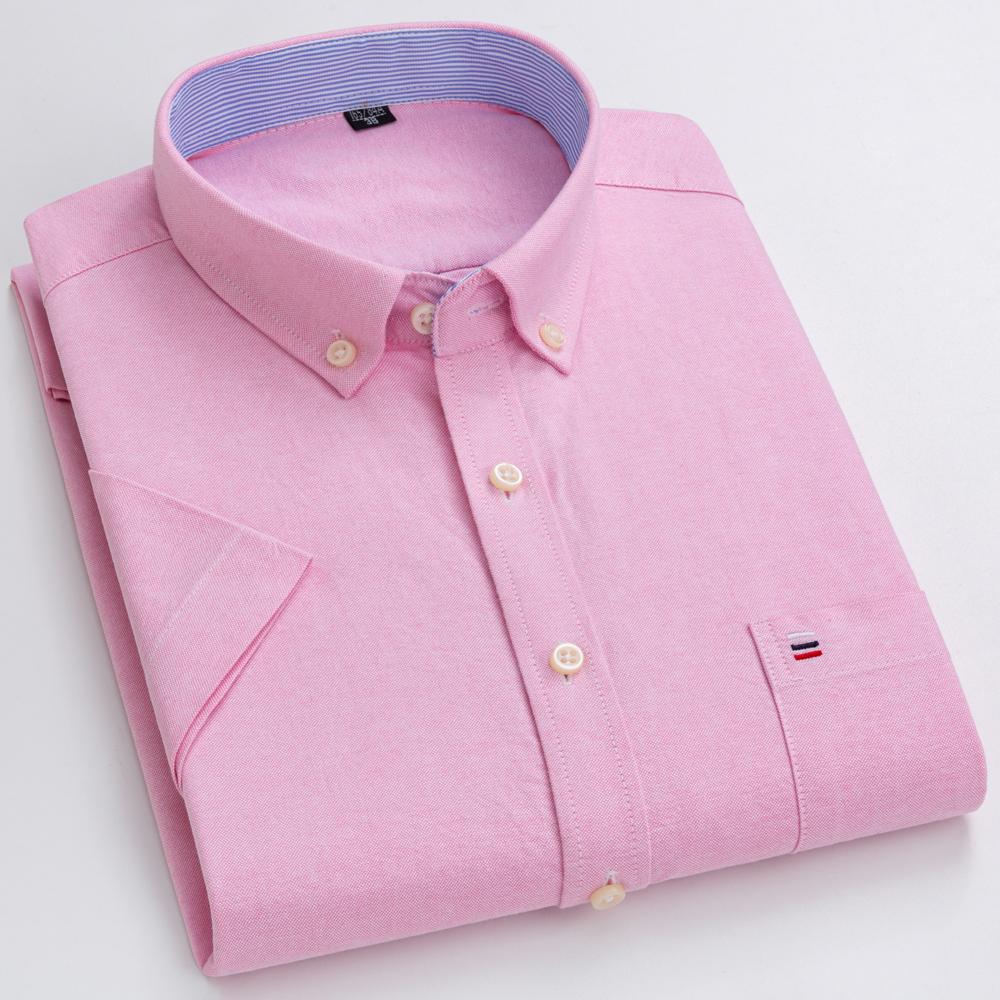 Men's Striped / Solid Short Sleeve Oxford Cotton Button Down Shirt, Summer Casual Comfort Lightweight Breathable with Chest Pocket