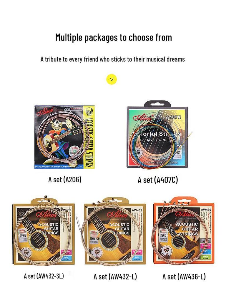 Corde per Chitarra Acustica Alice Folk - Set Completo da 6 (Corde 1ª, 2ª, 3ª come Singole)