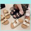 Summer Womens Bohemian Flat Sandals Comfortable Casual Pu Beach Slippers In Beige And Black
