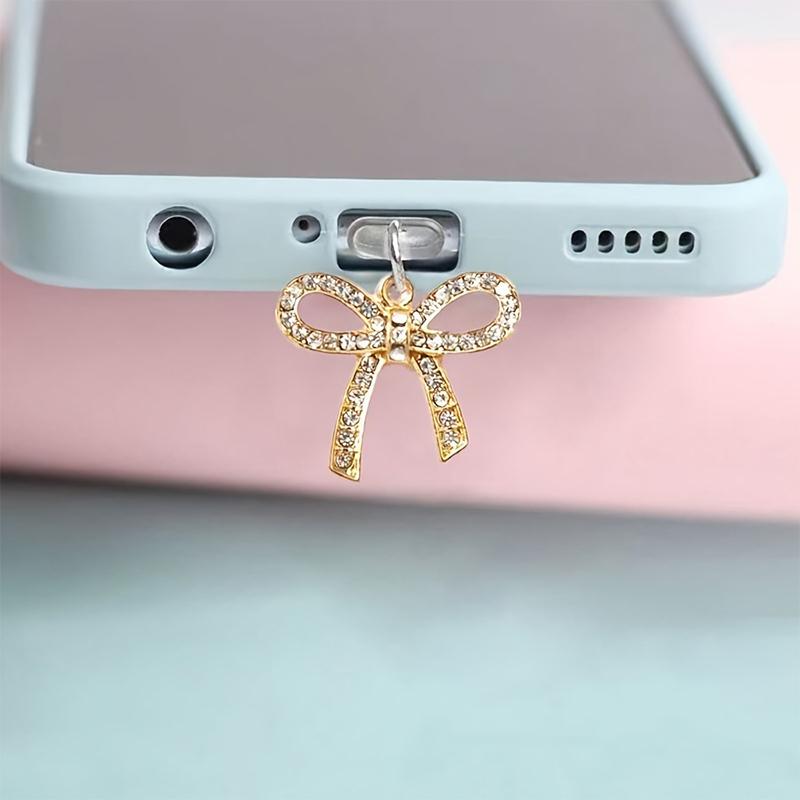 Phone Dust Plug Cute Bow Diamond Phone Accessory Pendant Decoration For Iphone Type-C Charging Interface