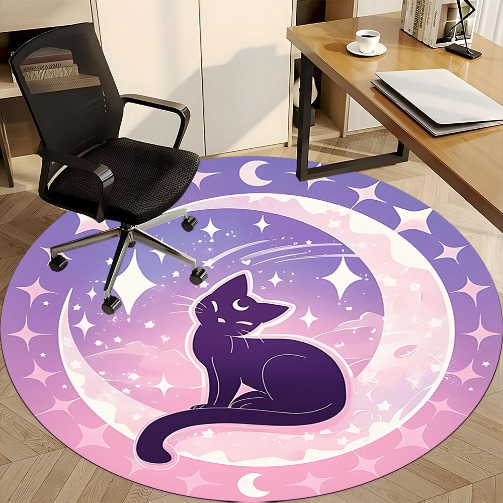 1pc Sailor Moon Cat Office Round Area Rug, Indoor Mat Suitable For Office, Under Office Chairs Bedroom Living Room Home Decor, Room Deco