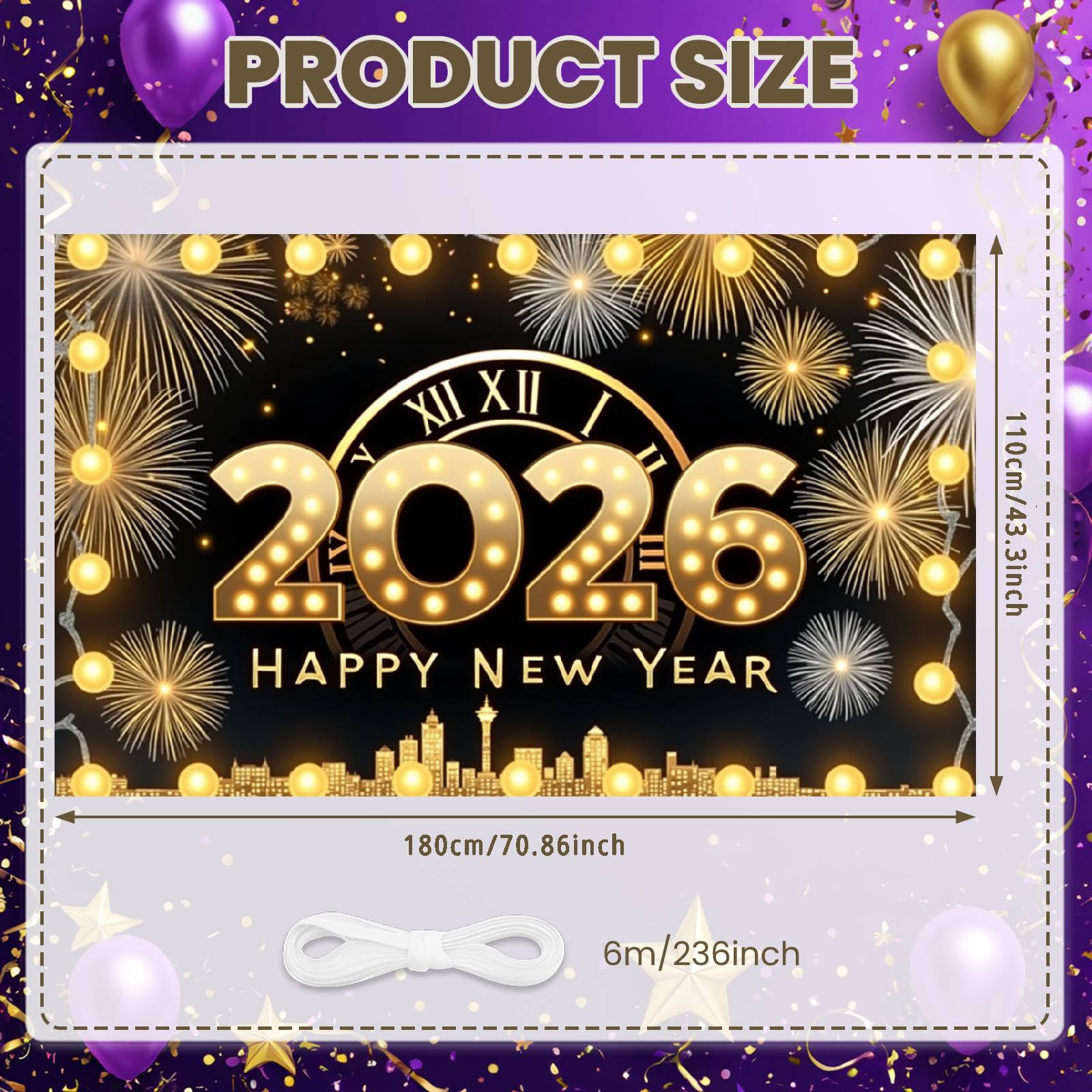 Clock Tower Banner Festive Decor New Year Backdrop New Year Eve Backdrop Clock Tower Pattern Happy New Year Banner