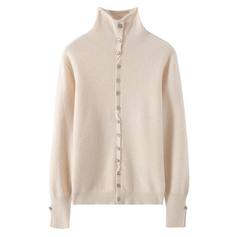 Autumn And Winter New Wool Turtleneck Two Wear Knitted Cardigan Long-Sleeved Solid Color Warm Loose Versatile Top Coat