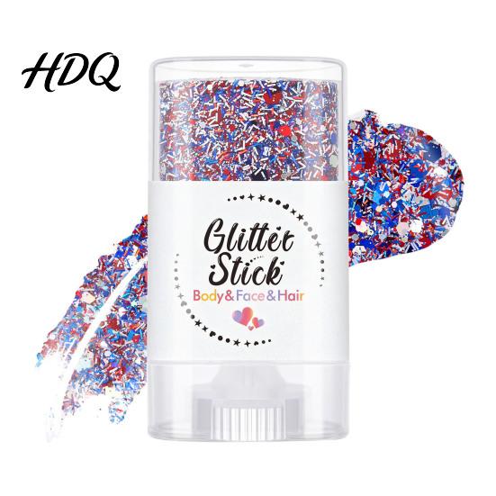 Independence Day Glitter Stick Body Stick Patriotic USA Flag Face Hair Accessories Sparkling Red White Blue Makeup for 4th of July Sequins