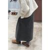 Elegant High-Waisted Grey A-Line Knit Midi Skirt for Petite Women