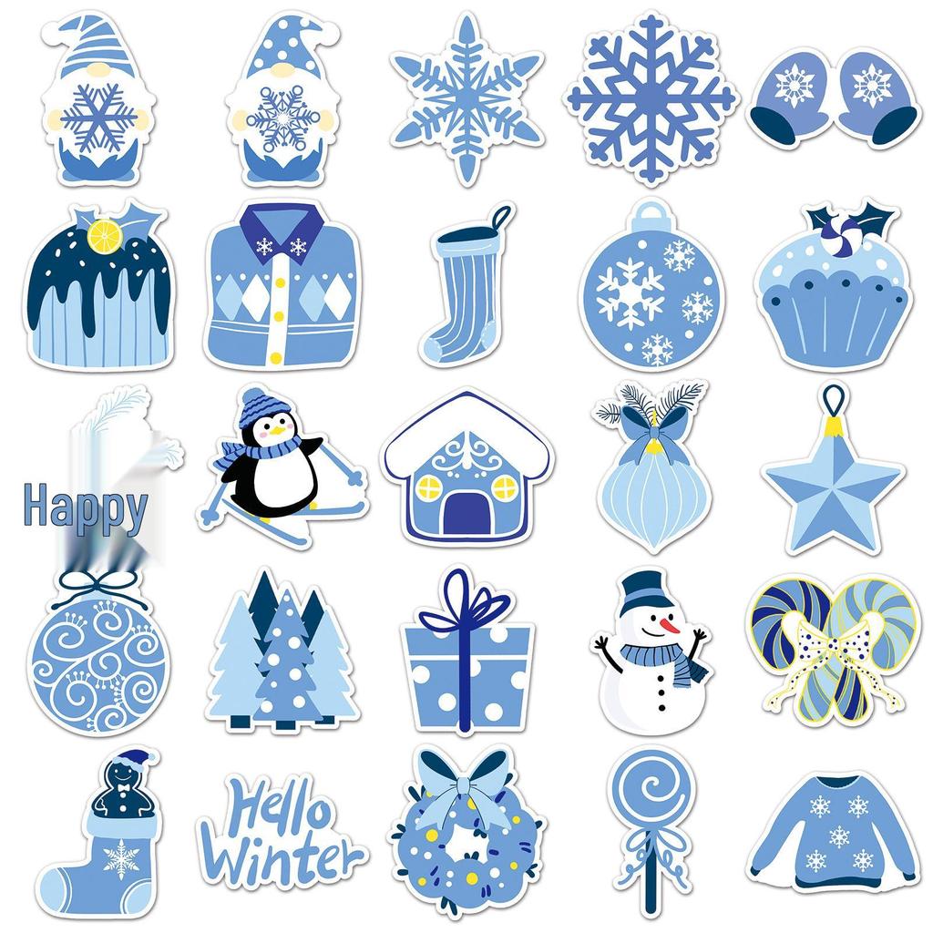 50 Blue Winter Stickers: Warm Healing INS Style for DIY Notebook & Planner Decoration