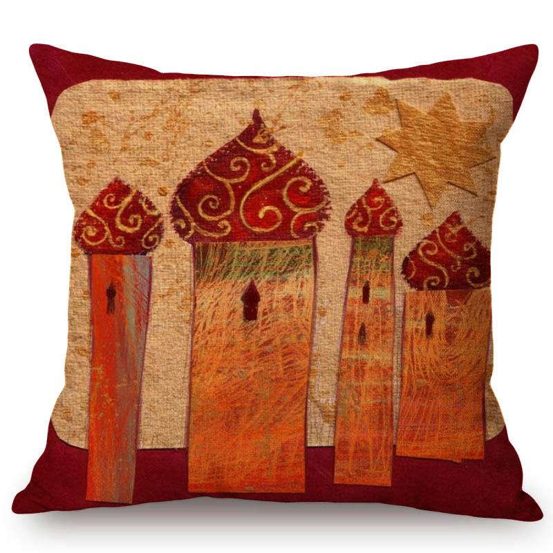 Lovely Cute Muslim Cartoon Ramadan Eid Mubarak Mosque Arabic Middle East Mediterranean Sofa Pillow Case Linen Cushion Cover Case