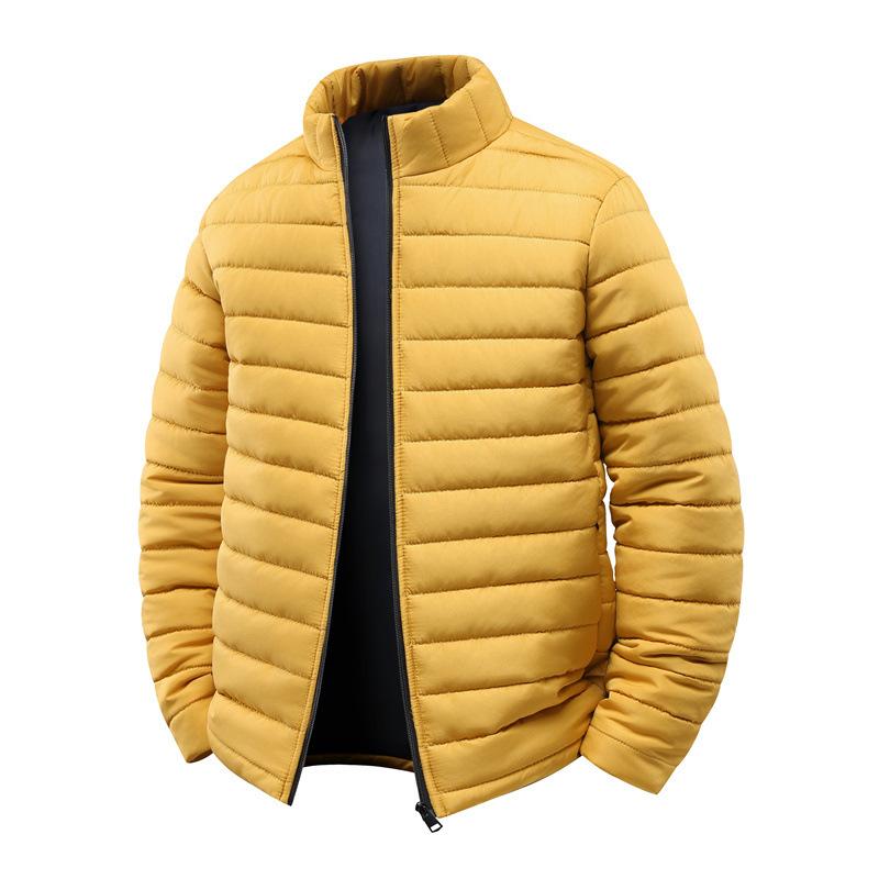 Cotton Jacket Men's Winter Solid Color Stand Up Collar Windproof and Warm Lightweight Cotton Jacket Simple Jacket