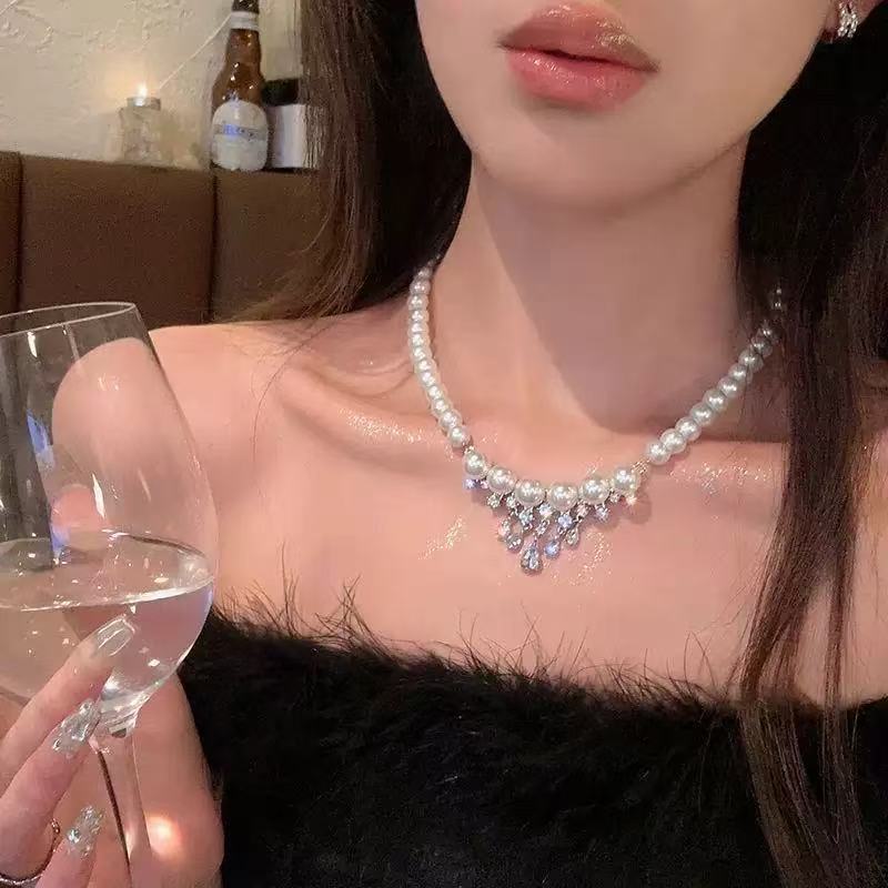 Starfish shell pearl color beaded necklace women's seaside vacation wind collarbone chain summer sweet cool neck chain accessories