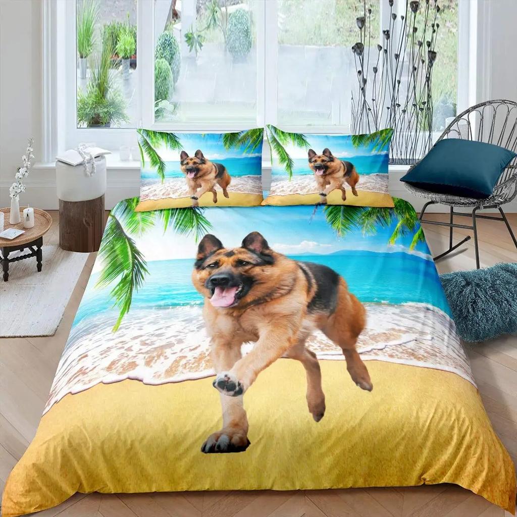 Bettbezug mit Hundeprint 3D Deutscher Schäferhund Welpe Print Bettwäsche-Set für Kinder Jungen Mädchen Kinder Haustier Tier Thema Bettdeckenbezug