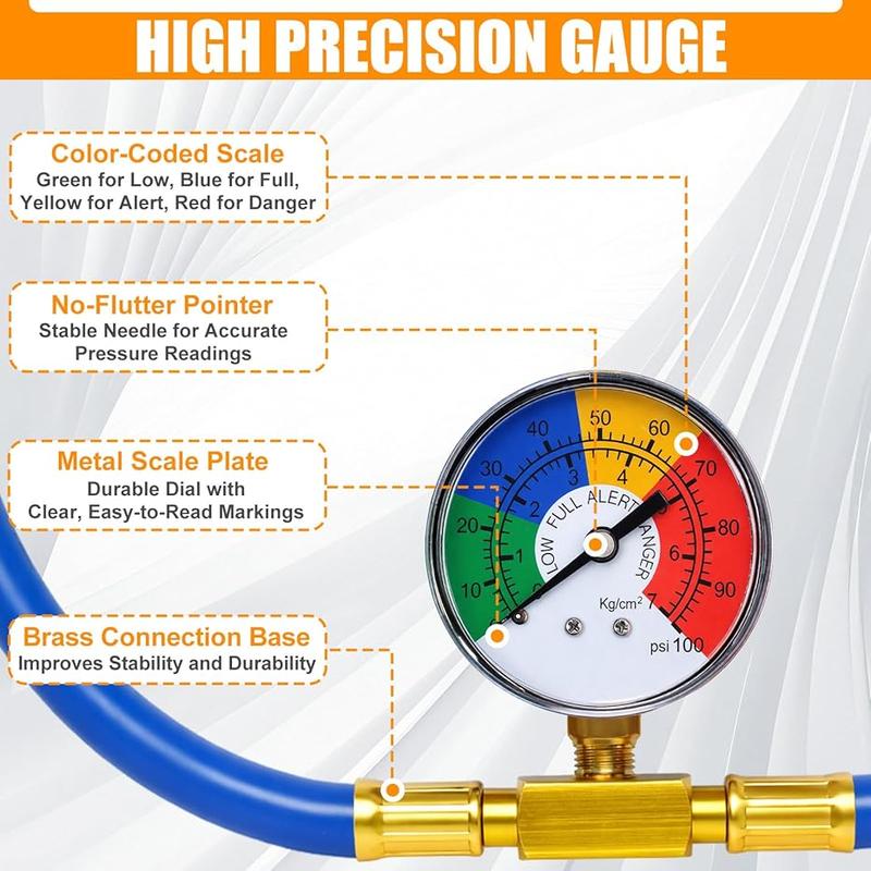 R134A Air Conditioning Refrigerant Charging Hose with Gauge Fits for Car AC Air Conditioning Refrigerant Charging Tool