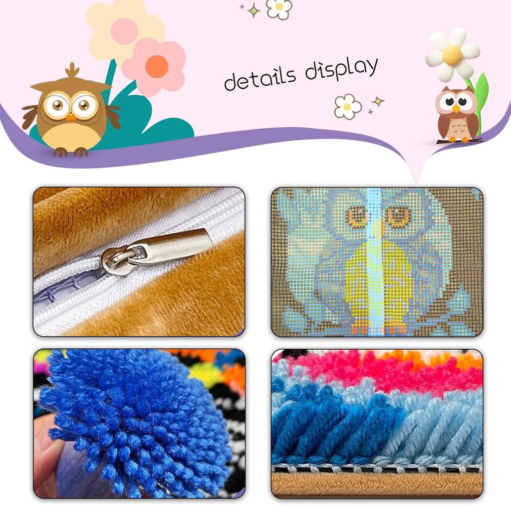 Latch Hook Pillow Case Rug Sewing Set with Pre-Printed Pattern DIY Crochet Yarn Embroidery Needlework Craft Kits Home Decor