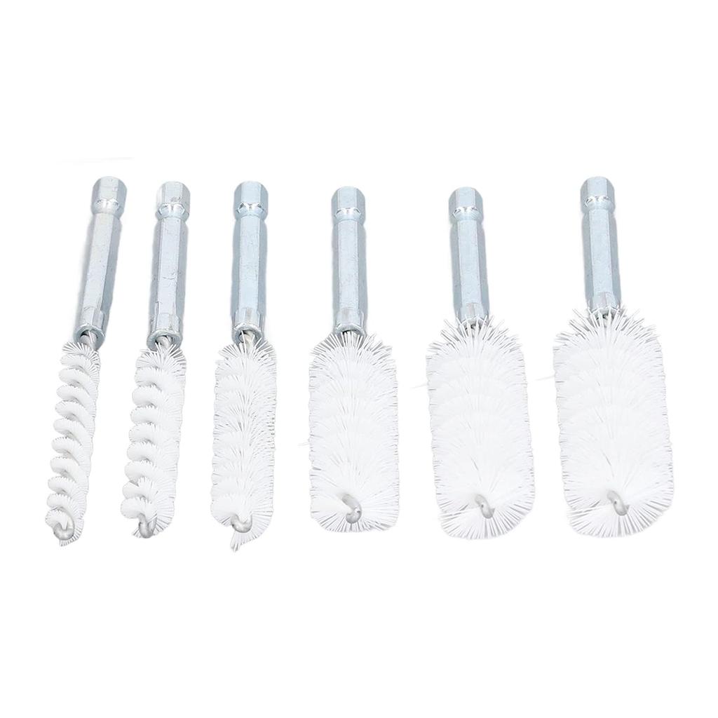 Bore Cleaning Brush Set, 6 Pieces with 1/4in Hex Shank, Wire Brush for Drill or Impact Driver (Nylon, White)