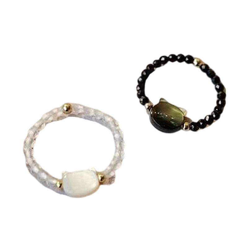 

2 шт. Кільця з регульованим розміром, натхненні котами, Кільця з місячним каменем та обсидіаном, Модний аксесуар для пальців, Ювелірна прикраса для любителів тварин 1