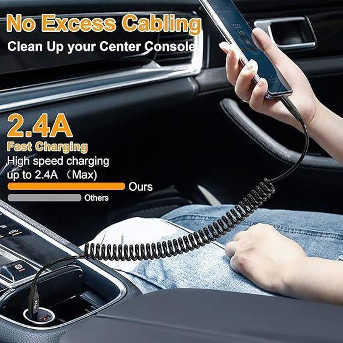 2 Câble de recharge pour iPhone, vers Lightning avec transmission de données, cordon de recharge rétractable pour iPhone/Pad/Pod