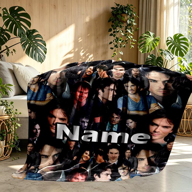 Custom Name Personalized Damon Salvatore Print Blanket, Home Decor, Bedroom, Sofa, Camping, Couch, Gifts for Birthday Christmas