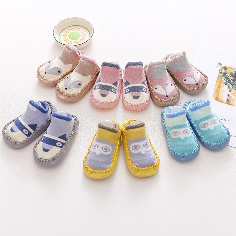 Children's Cartoon Fox Non-Slip Leather Toddler Socks Shoes