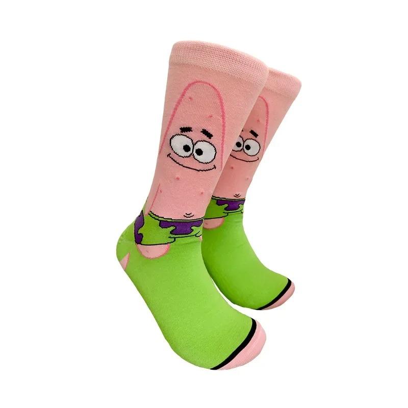 Cute And Charming Cartoon SpongeBob Mid-Calf Socks Man Women Extended Tube Cozy Tide Socks Fall Season Cold Season Cotton Breathable Sports Socks