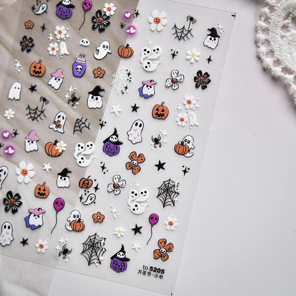1pcs 5D Colorful Rhinestones Pumpkin Ghost Nail Art Halloween Stickers Adhesive Transfer Nail Decoration Decals Accessory