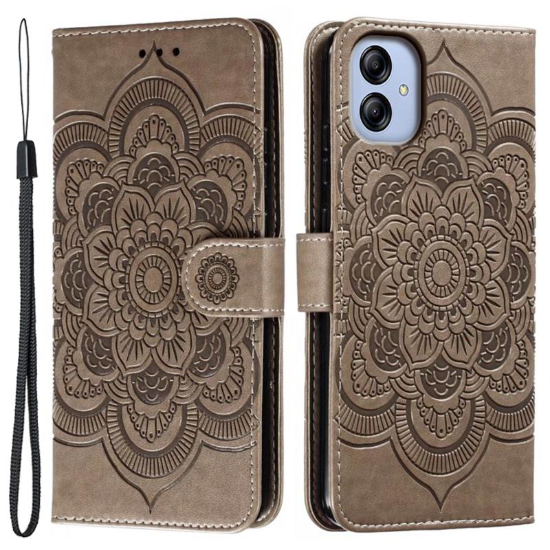 

Для Samsung Galaxy A04e 4G/M04 4G/F04 4G Чехол-подставка для телефона с тиснением «Цветок мандалы», откидная магнитная защитная крышка из ПУ-кожи Grey