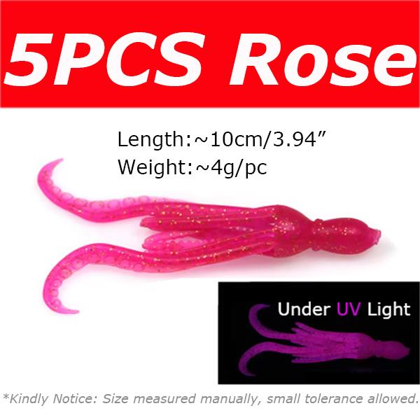 5PCS 10cm/4g Octopus Squid Bait Fluo Saltwater Snapper Fishing Soft Lure TPR Material Kabura Pesca Wobbler Fishing Tackle