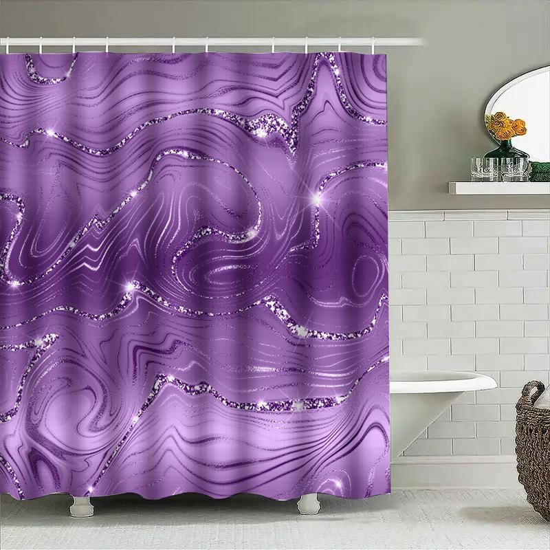 Luxurious Glitter Purple Shower Curtain Set For Bathroom Decor 3D Printed Polyester Fabric Waterproof Bath Liner With Hook Rings