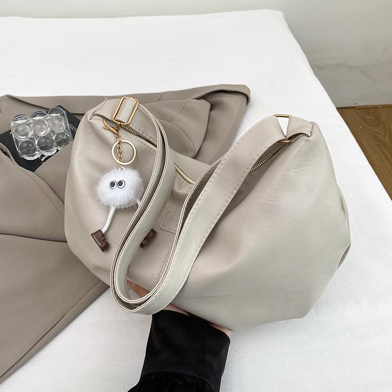 

Solid color high-end versatile tote bag women s new large-capacity simple commuter portable shoulder bag Without pendant белый