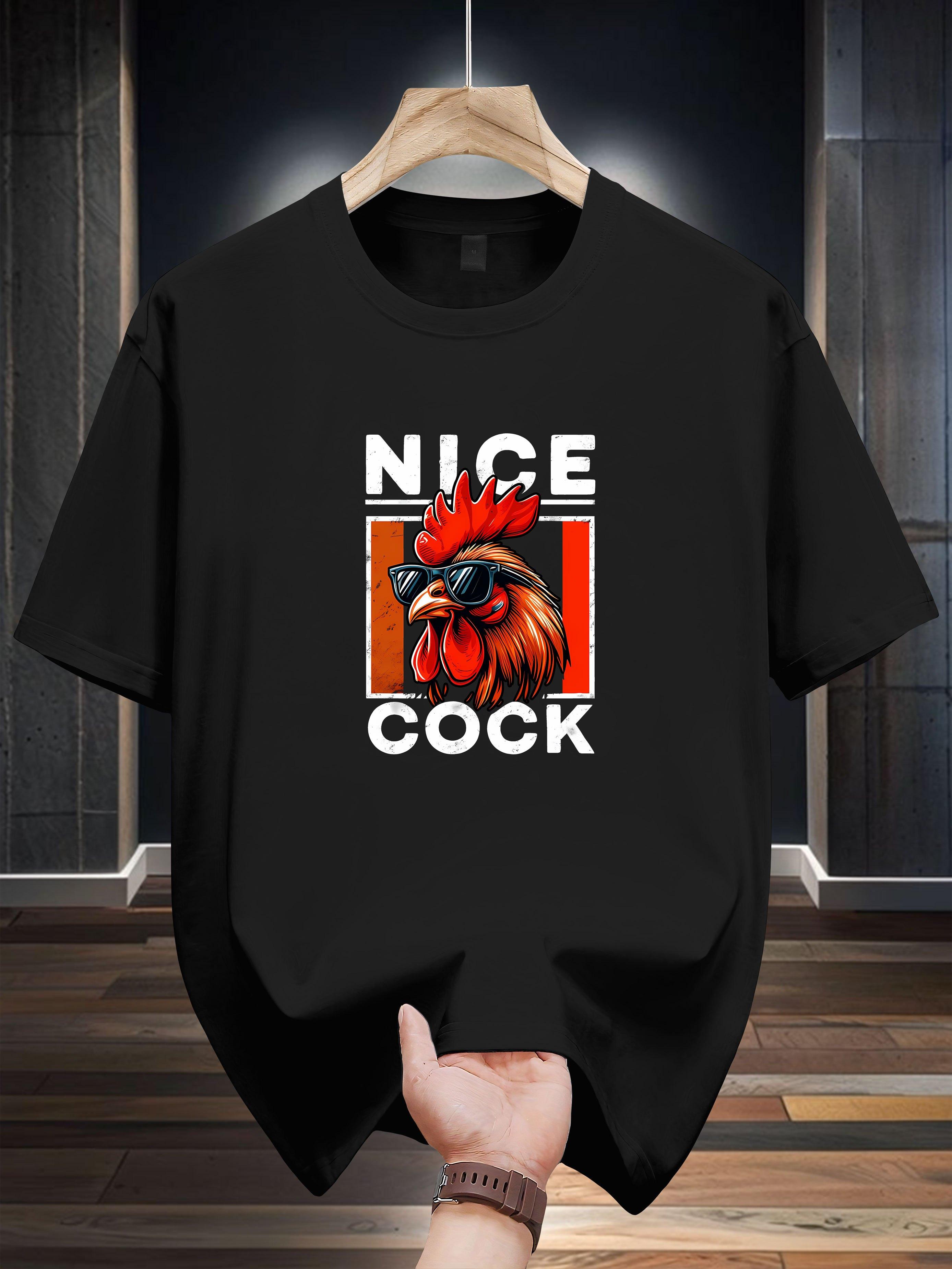 Casual Cotton T-shirt with Bold Rooster Graphic - Nice Rooster Print S