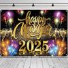2025 Happy New Year Banner New Year Black Gold Party Decoration Background 71 X 43in Photo Backdrop Non-Fade New Year Banners