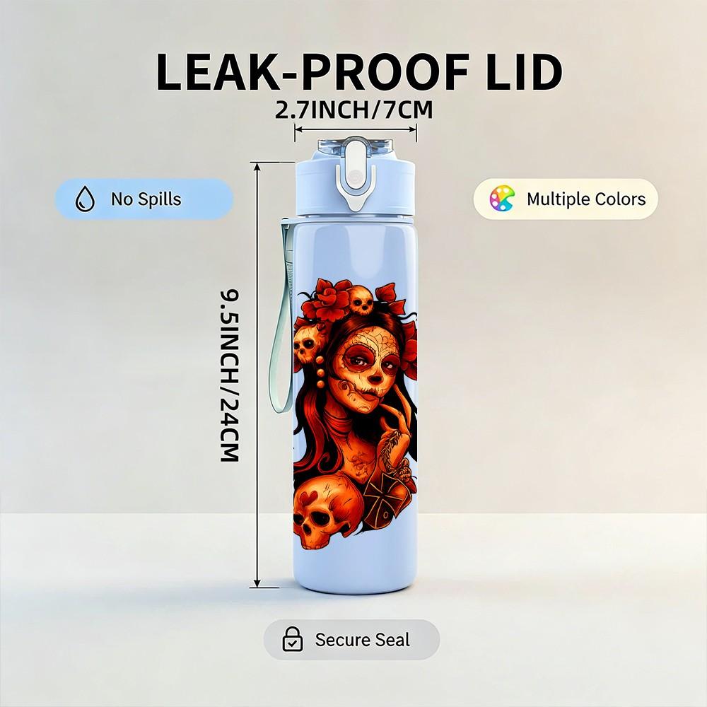1PC Woman Head Color Art Portrait Print 750ml Color Plastic Sports Water Bottle Leakproof Flip Straw Lid Suitable for Sports Office Home Use
