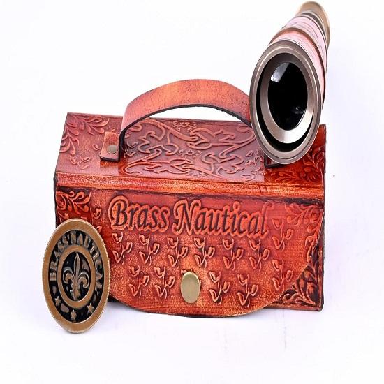 12x Telescope, Functional Handcrafted  Pirate Spyglass with Imprinted Leather Case, Travelers Adventure Collectible 43.18 Cm