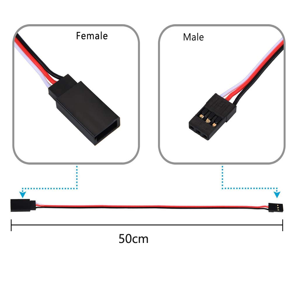 Maihuijia 10 Pieces 50cm JR Male to Female Servo Cable Extension Cord Leads for Futaba (Male to Female)