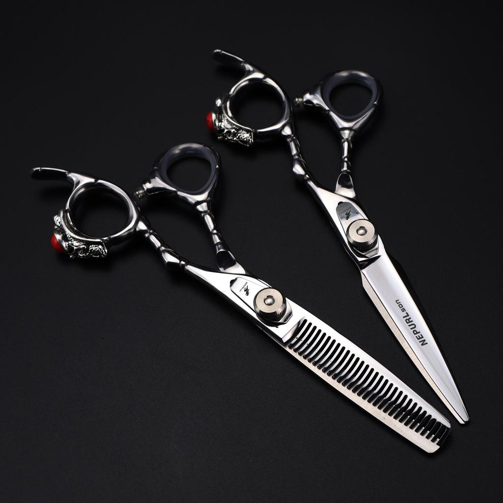 6.0-inch Personalized Tail Ring Hairdressing & Barber Scissors Set - Straight & Thinning Shears