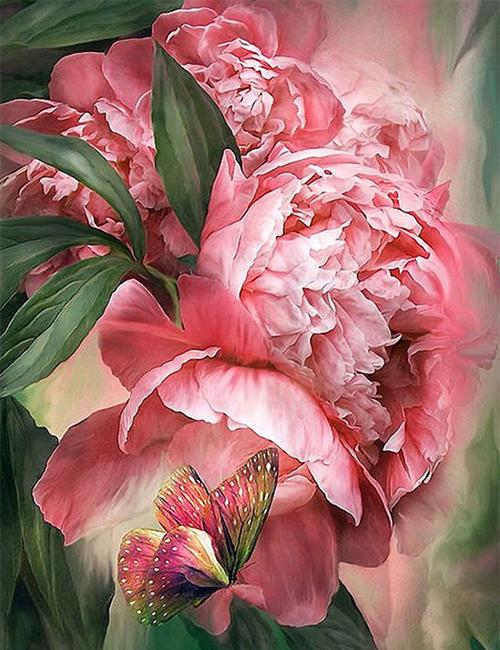 Broderie completă cu diamante, flori, bujor, broderie cu diamante, decorare cu punct de cruce, artă mozaic, decor pentru casa