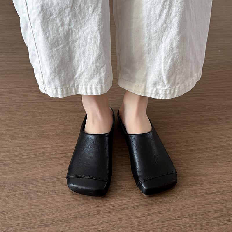 

Fashion Solid Color Flat Slippers Women s Fashion Square Head Splicing Deep Mouth Set Foot Soft Sole Non-slip Low Heel Shoes 40 чёрный