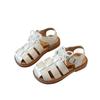 Girls Sandals Soild Color Versatile Kids Princess Shoes Beading Bows 2025 Summer New Children Beach Shoes Hook&loop Soft Sole