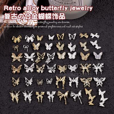 Alloy Butterfly Nail Art Accessories Gold Silver Three-Dimensional Ribbon Bow Big Butterfly Wings Nail Accessories