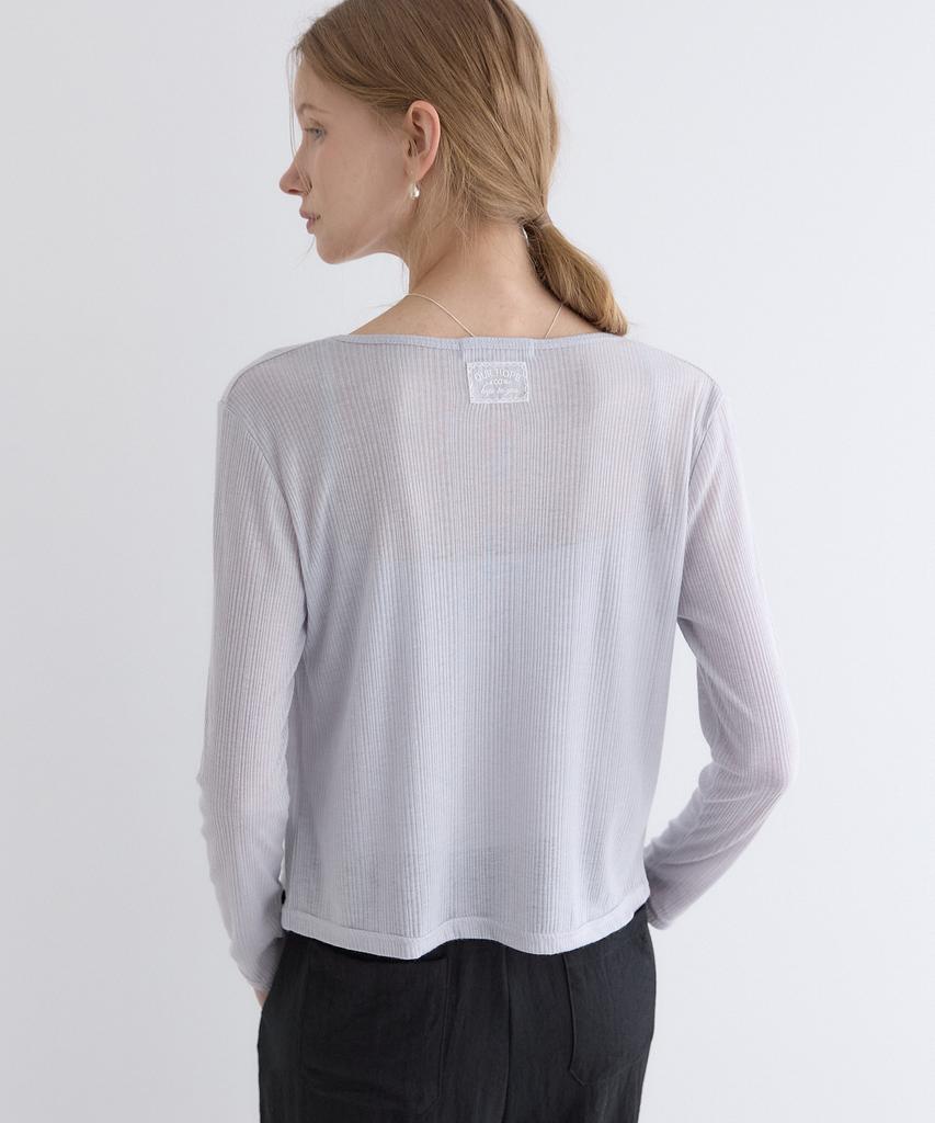 OURHOPE [Set] Sheer Ribbed Cardigan Sleeveless Set - Light Grey